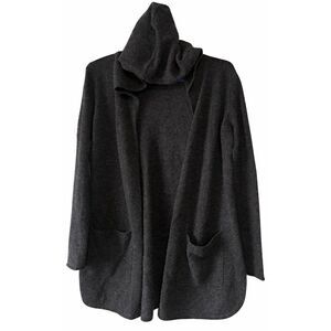 Vertical design womens small 2ply cashmere sweater cardigan gray lightweight